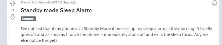 report from apple users on iPhone alarm issue with Standby