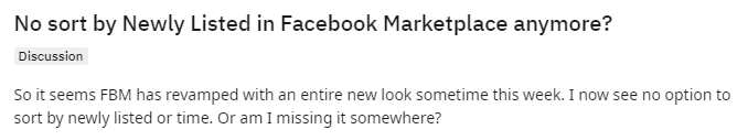option to show newly listed items missing from FB marketplace