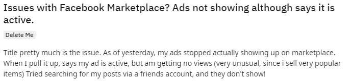 reddit user reported about facebook ads not working